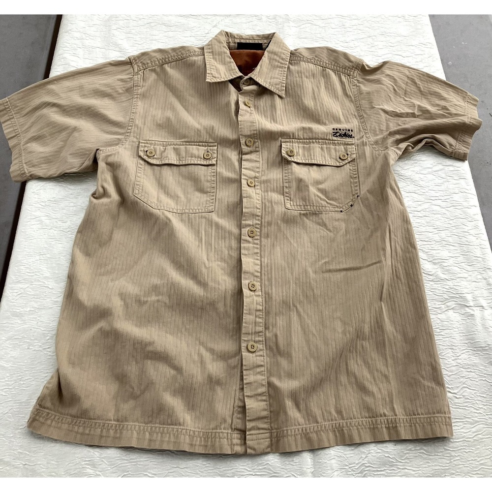 Genuine Dickies Mens Tan Khaki Cotton Short Sleeve Work Shirt Large 5028-STANL